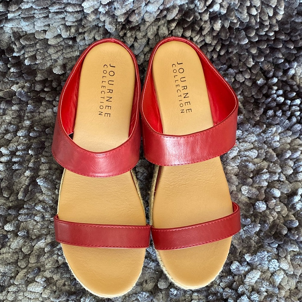 Journee collection woman Alisa tru conform foam wedge heel espadrille sandals.
